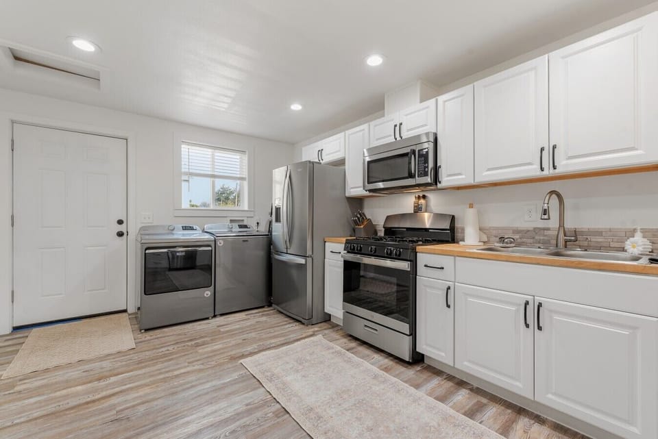 Open kitchen stocked with everything you need to stay in and cook