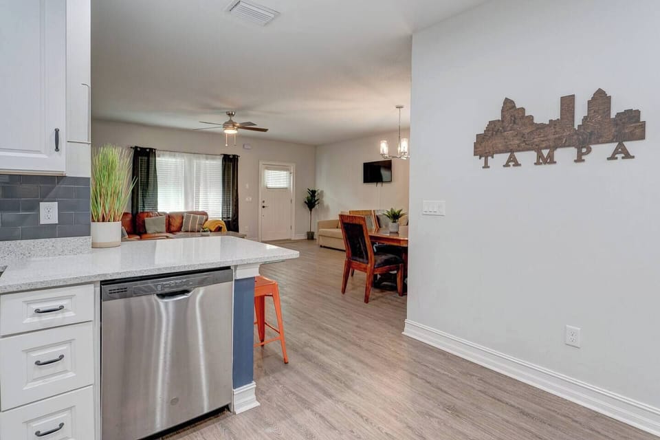 New Stainless Appliances and a meticulously cutout panorama of the Tampa skyline...