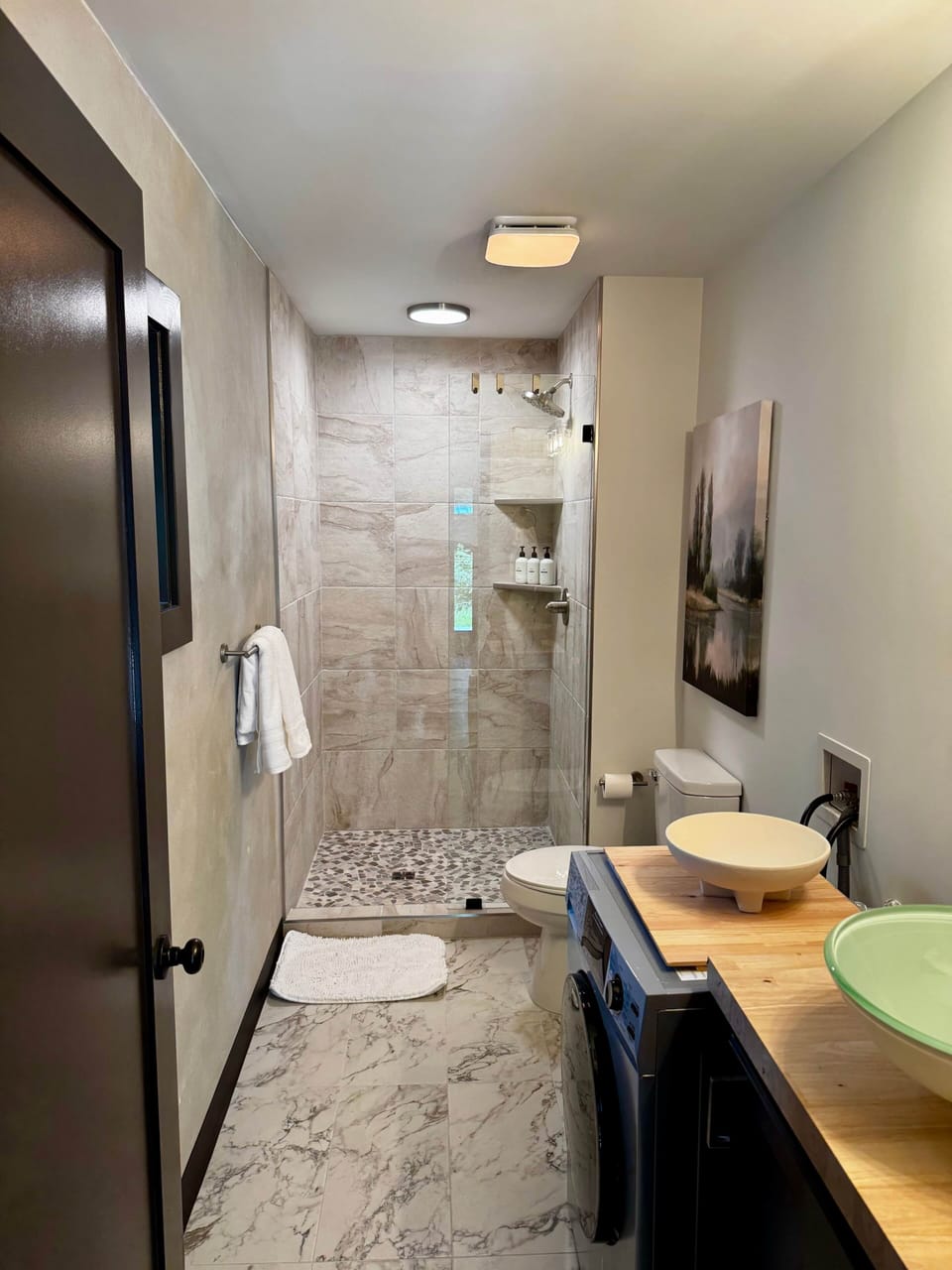 luxury full bathroom with designer touches