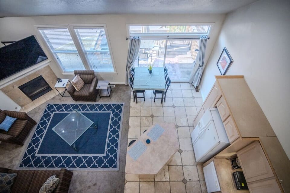 Veiw of kitchen and living area from loft