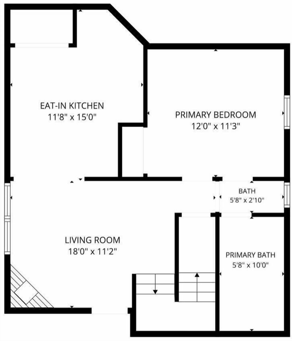 Spacious 1-bedroom layout with eat-in kitchen, large living room, and 2 baths