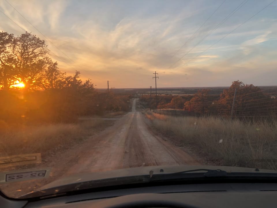 Scenic country road and glowing sunset views on arrival