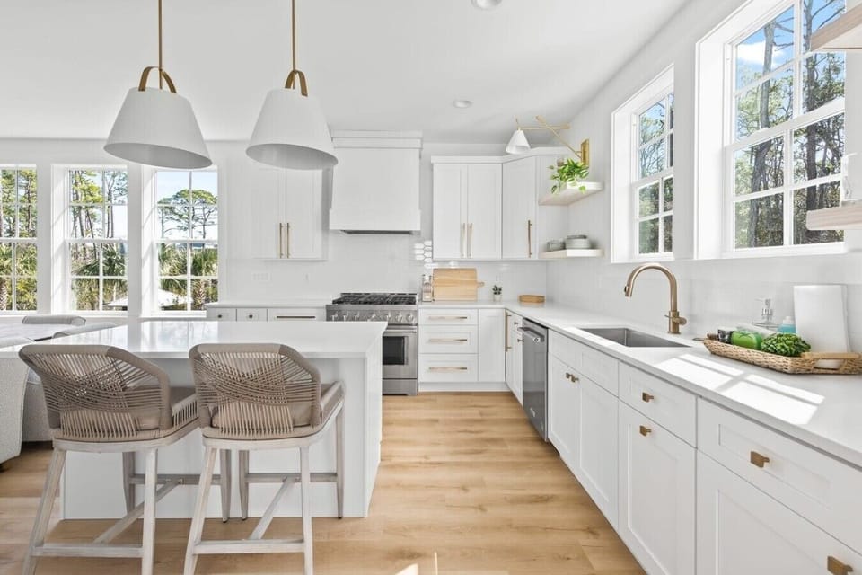 Sunlight pours into this space as you prepare your morning coffee
