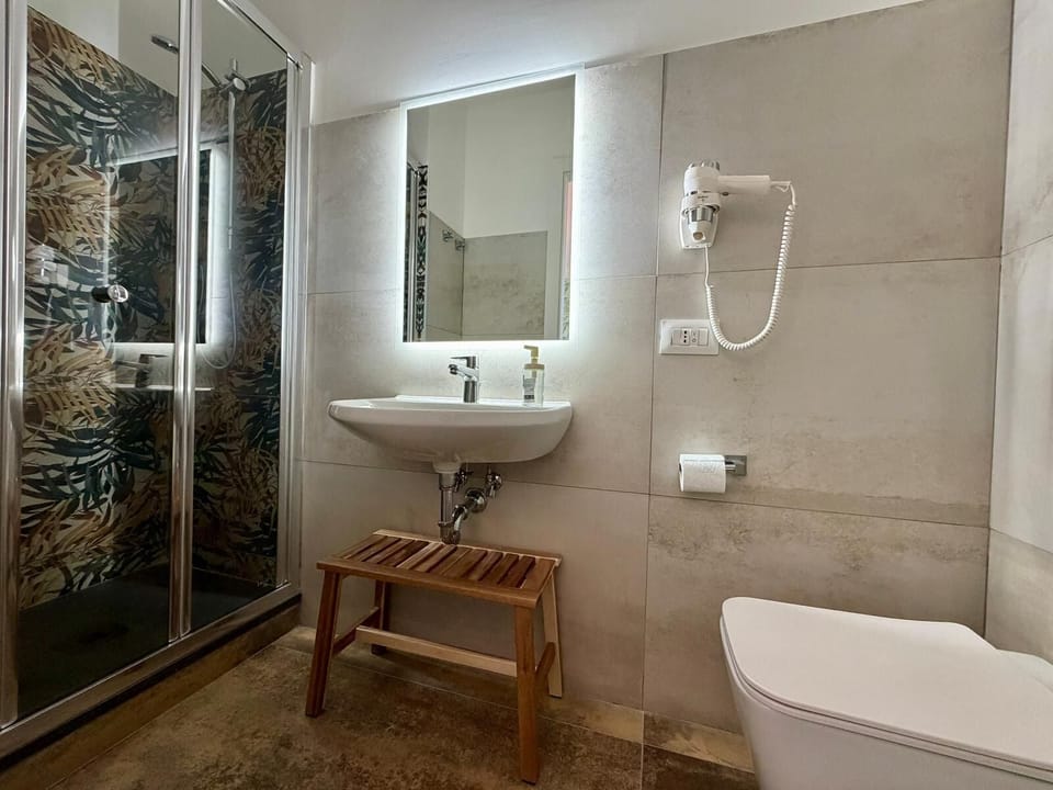 Shower, free toiletries, hair dryer, towels