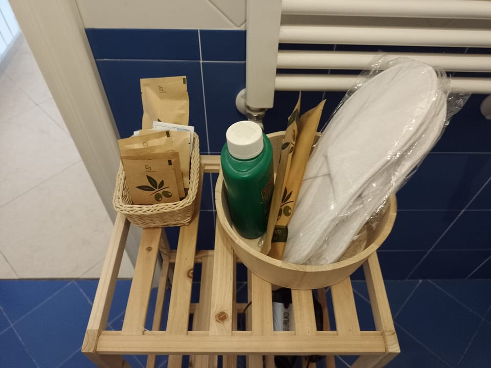 Shower, free toiletries, hair dryer, slippers