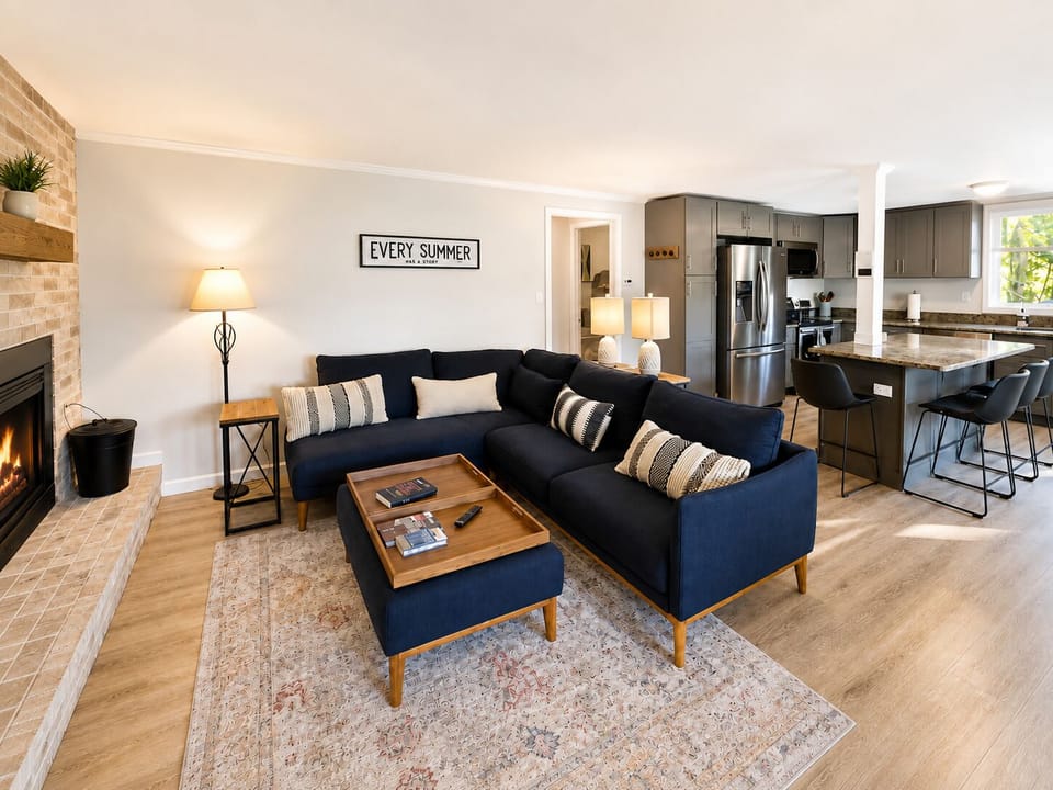 Spacious living room for relaxing after lake days and Lakes Region adventures.