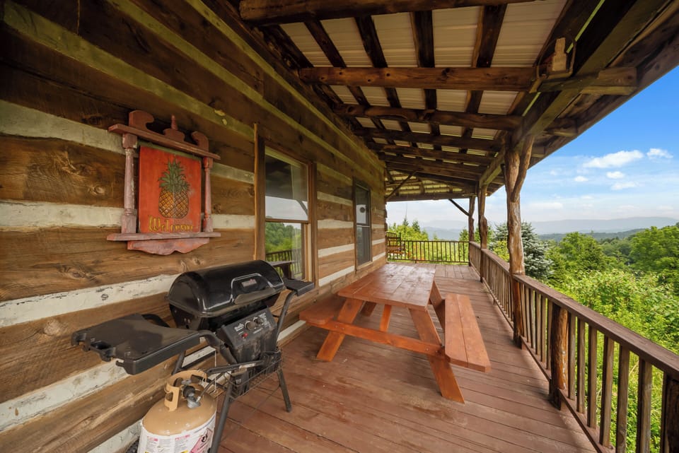 Gas Grill on the Deck with Picnic Table