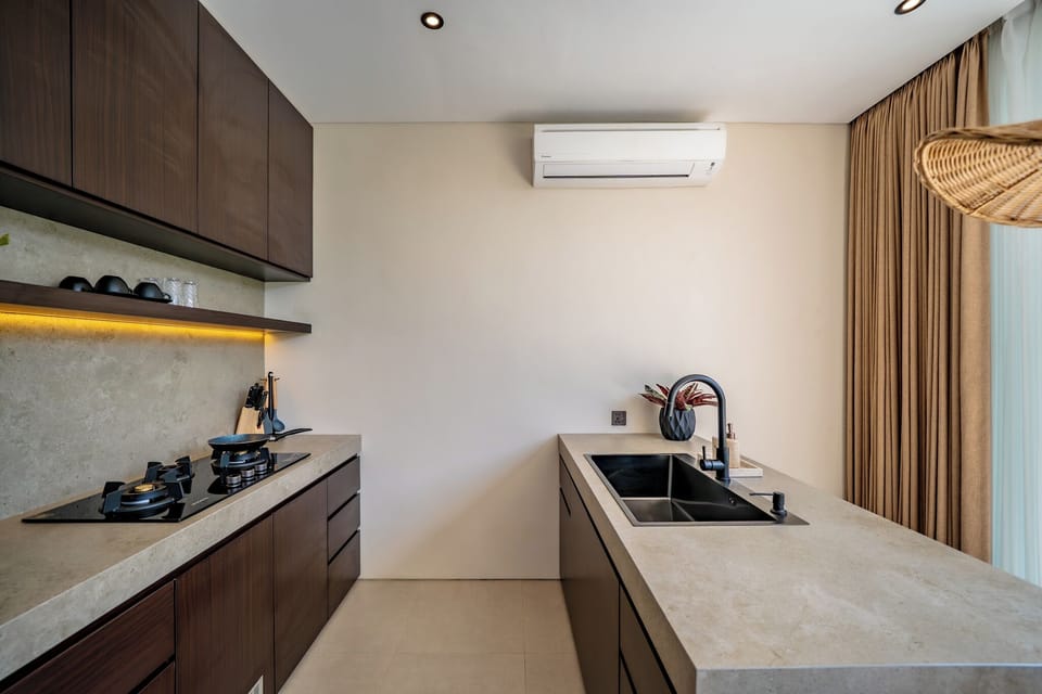 Deluxe Villa, 2 Bedrooms, Patio, Pool View | Private kitchen | Coffee/tea maker, fridge, stovetop, electric kettle