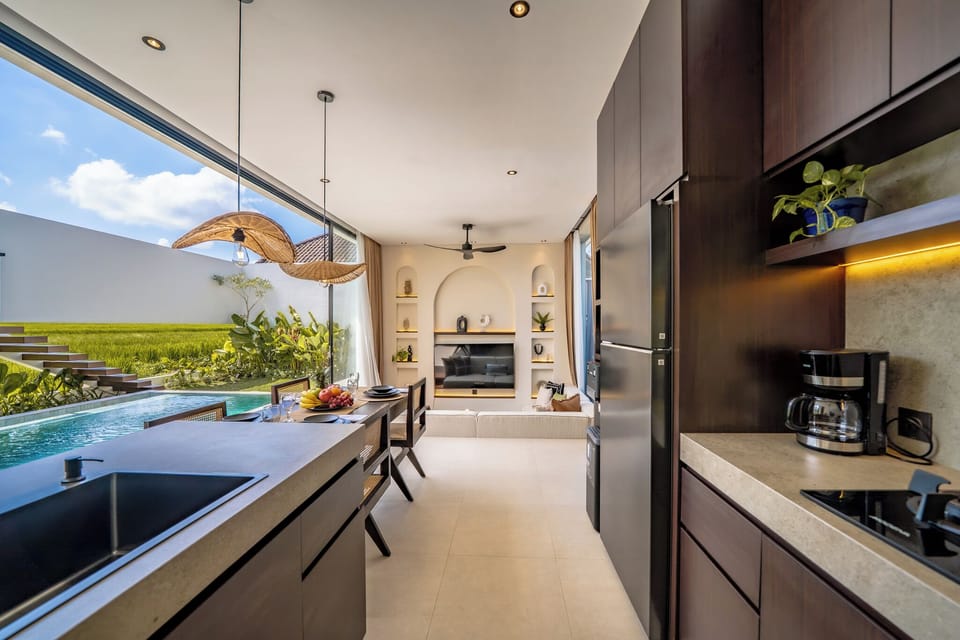 Deluxe Villa, 2 Bedrooms, Patio, Pool View | Private kitchen | Coffee/tea maker, fridge, stovetop, electric kettle