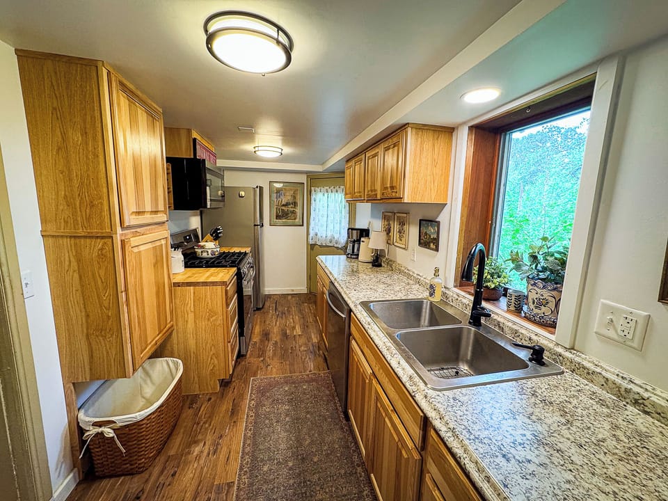 The kitchen is compact, but has everything you could need to feed the entire crew.