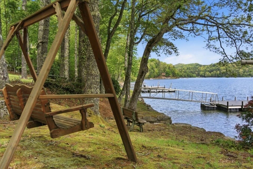 Lakefront Swing | Wooden Bench Seating | Forest Views & Lake Steps