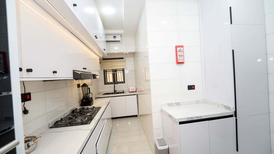 Family Apartment, Balcony, City View | Private kitchen | Fridge, microwave, oven, stovetop