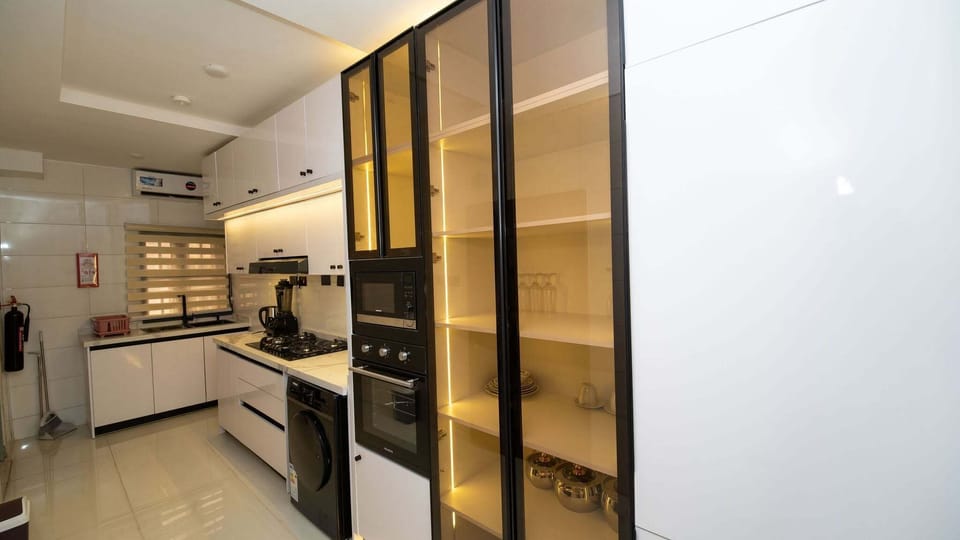Family Apartment, Balcony, City View | Private kitchen | Fridge, microwave, oven, stovetop