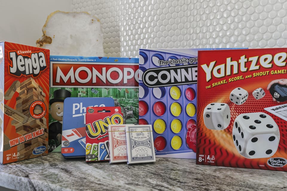 Board games available in kitchen area