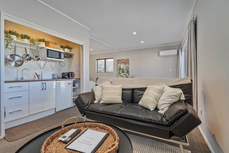 Living room with smart tv and comfy sofa bed