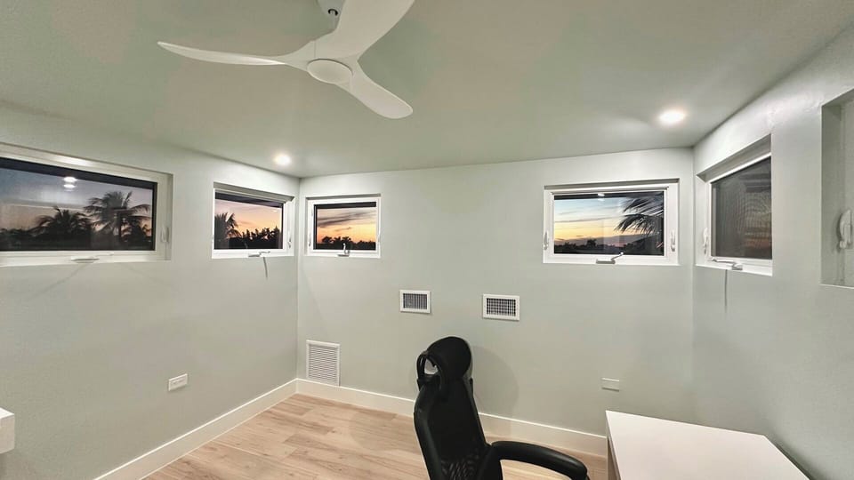 The upstairs office is perfect for working remotely.
