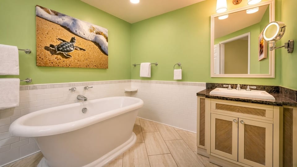 Master Bathroom • Soaking Tub, Vanity & Turtle Art