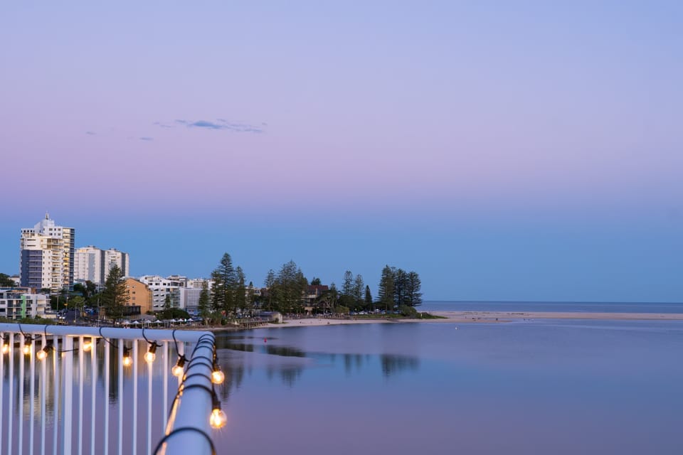 Private rooftop retreat with panoramic views across Pumicestone Passage Bulcock Beach Bribie Island and the Sunshine Coast coastline