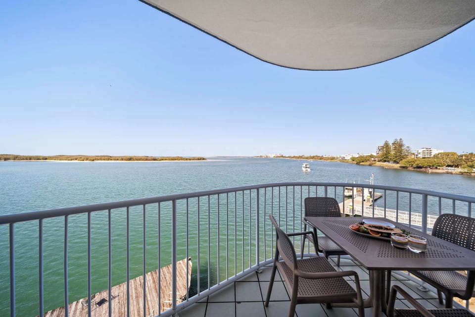 Private balcony overlooking Pumicestone Passage with refreshing coastal breezes