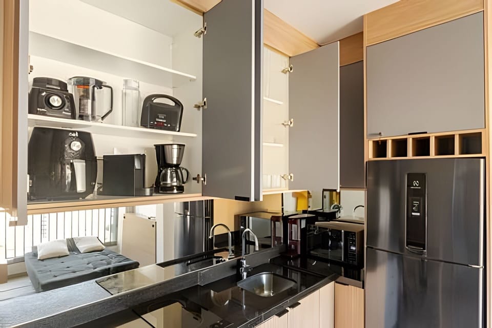 Apartment | Private kitchen | Fridge, microwave, stovetop, cookware/dishes/utensils