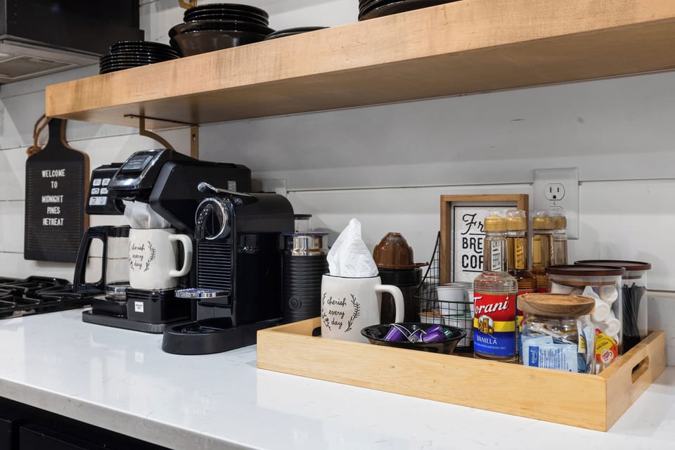 Slow mornings are encouraged here. Make your favorite coffee, stay in your pajamas a little longer, and enjoy a peaceful morning together in the pines.