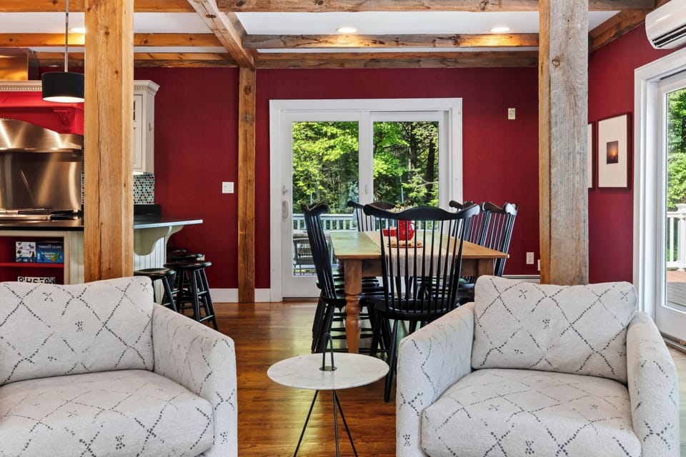 Sitting area with French doors opening to the lawn