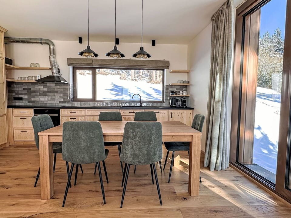 Furniture, Wood, Interior Design, Kitchen & Dining Room Table, Table, Flooring, Dining Room, Home, Chair, Wood Flooring