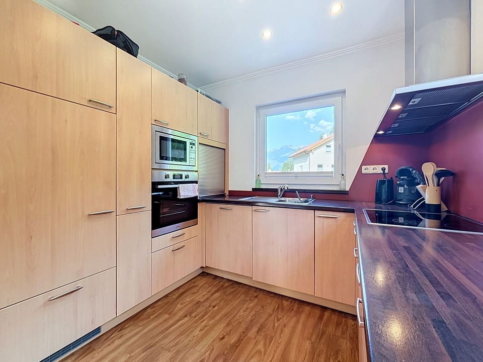 Flooring, Kitchen Appliance, Interior Design, Kitchen, Countertop, Floor, Cabinetry, Major Appliance, Wood, Furniture