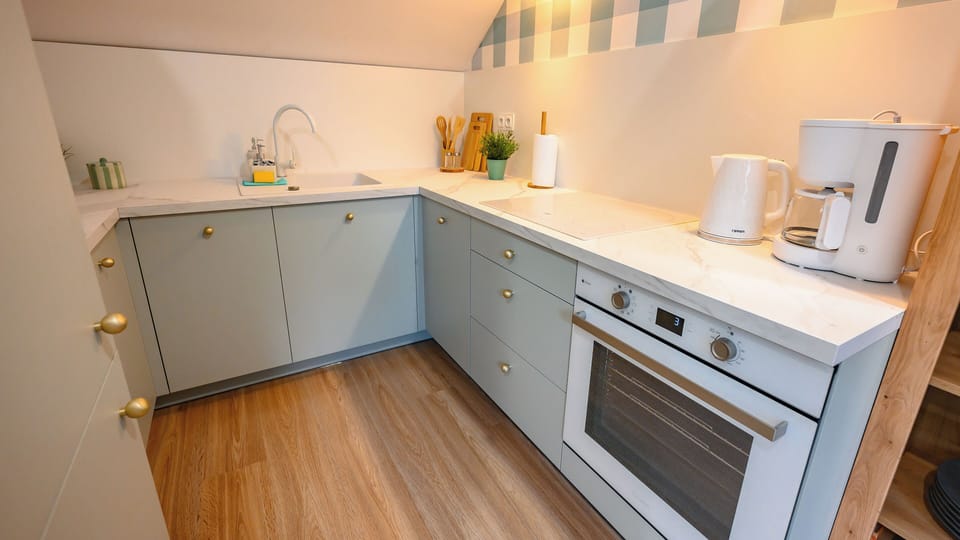 Apartment | Private kitchen | Fridge, stovetop, electric kettle, cookware/dishes/utensils