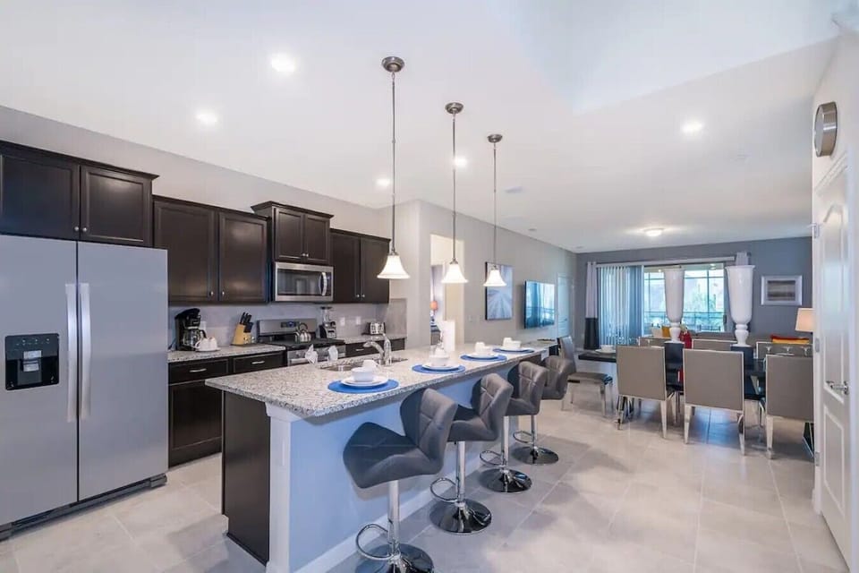 Open-concept kitchen and dining area for family meals