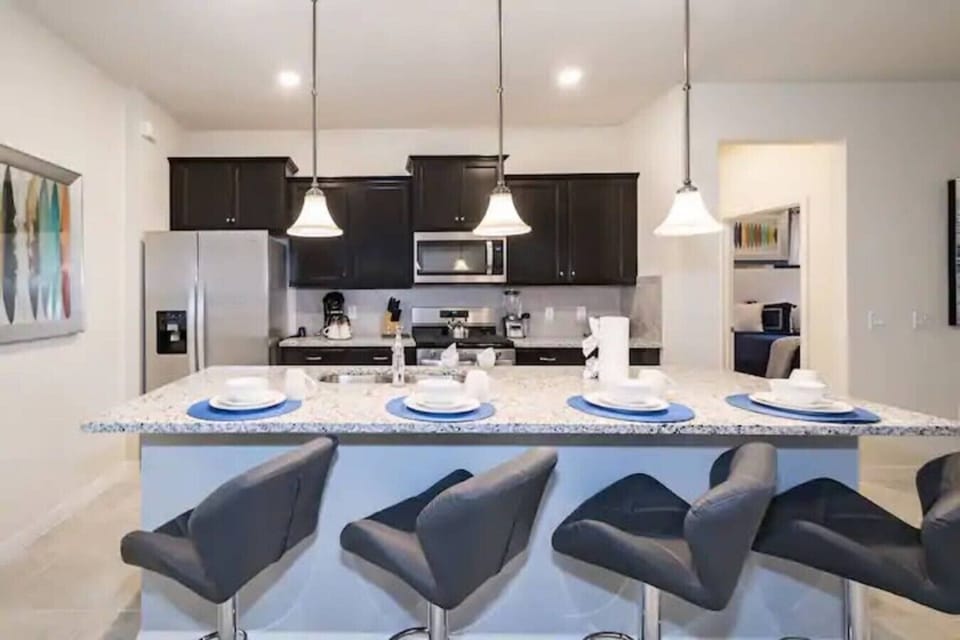 Spacious kitchen island with seating for family meals