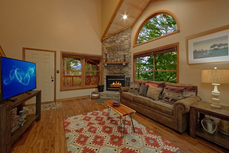 Cozy Living Room with Fireplace and sleeper sofa