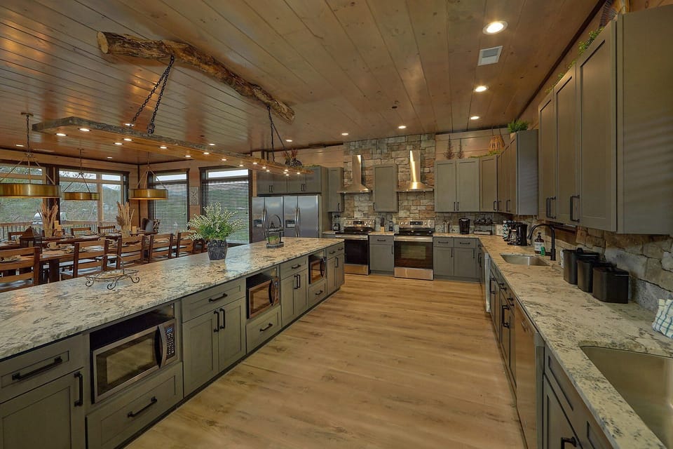 15 bedroom cabin kitchen with 3 microwaves