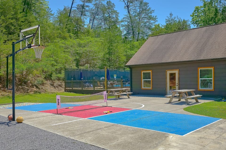 8 bedroom cabin with pickleball game
