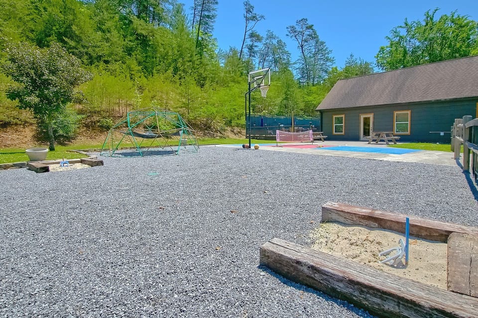 8 bedroom cabin with Horseshoes and basketball