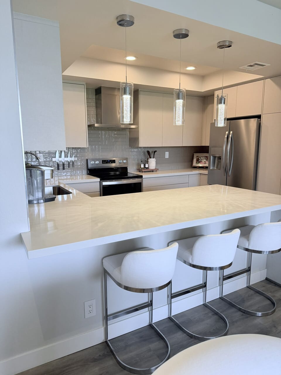 Bar stools and french door fridge