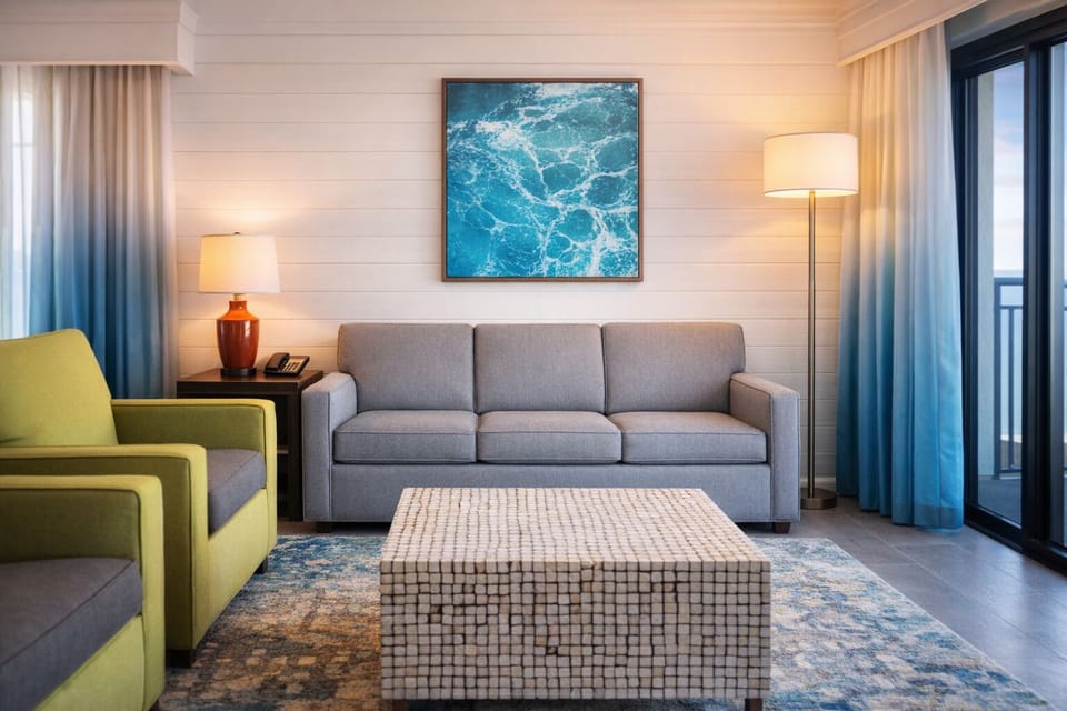 Unwind on the sofa with sunsets just beyond the glass.