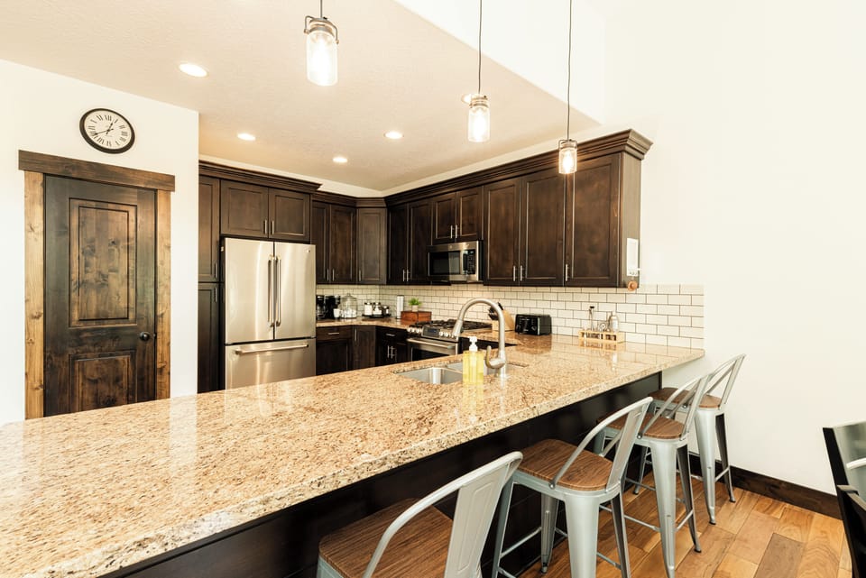 Large kitchen island with bar seating