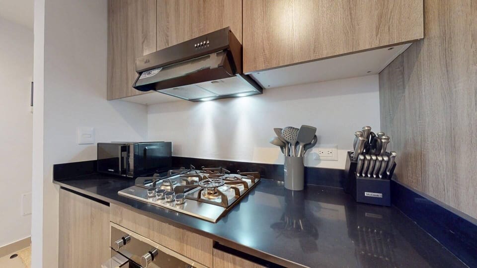 Luxury Apartment, Balcony, Garden View | Private kitchen | Fridge, microwave, oven, stovetop