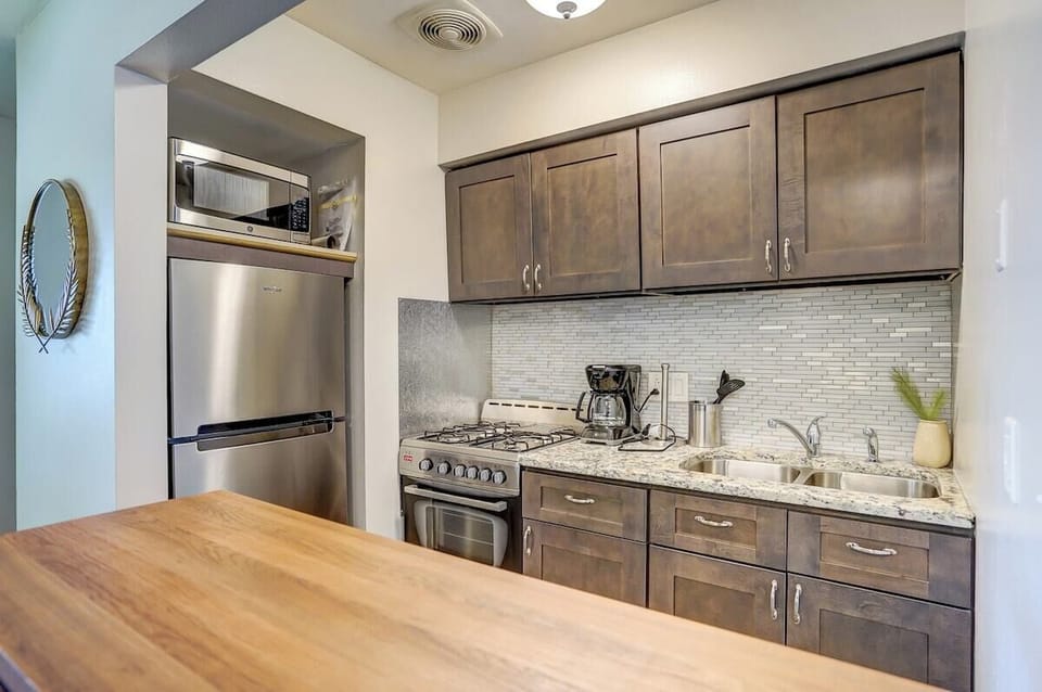 View of kitchen from block table.