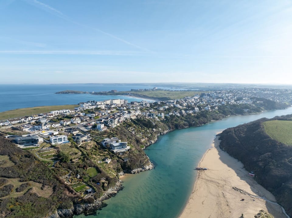 Aerial view of the Gannel estuary near Beachspace Crantock Newquay