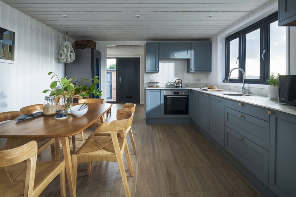 Modern kitchen at Blue Haze beach chalet Gwithian Cornwall