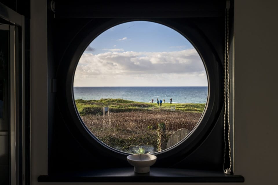 Bolthole style sea view at Blue Haze beach chalet Gwithian Cornwall