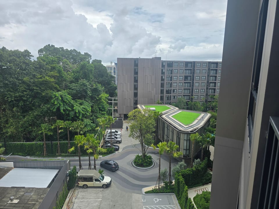 Lush resort-style views with landscaped grounds and modern design