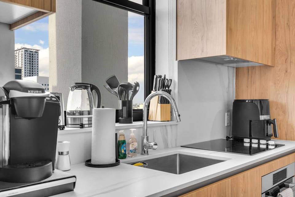 Start your morning right. With a dedicated coffee station featuring both a Keurig and an electric kettle, plus a toaster and ample counter space, you have everything you need to fuel up before exploring Miami