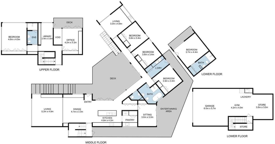 Thoughtfully arranged across multiple levels, the home balances expansive shared living with private retreats, including a separate studio ideal for guests seeking additional privacy.