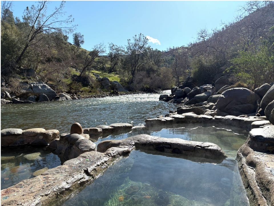 Remington Hot Springs- a 15 min drive away.  Right on the Kern River