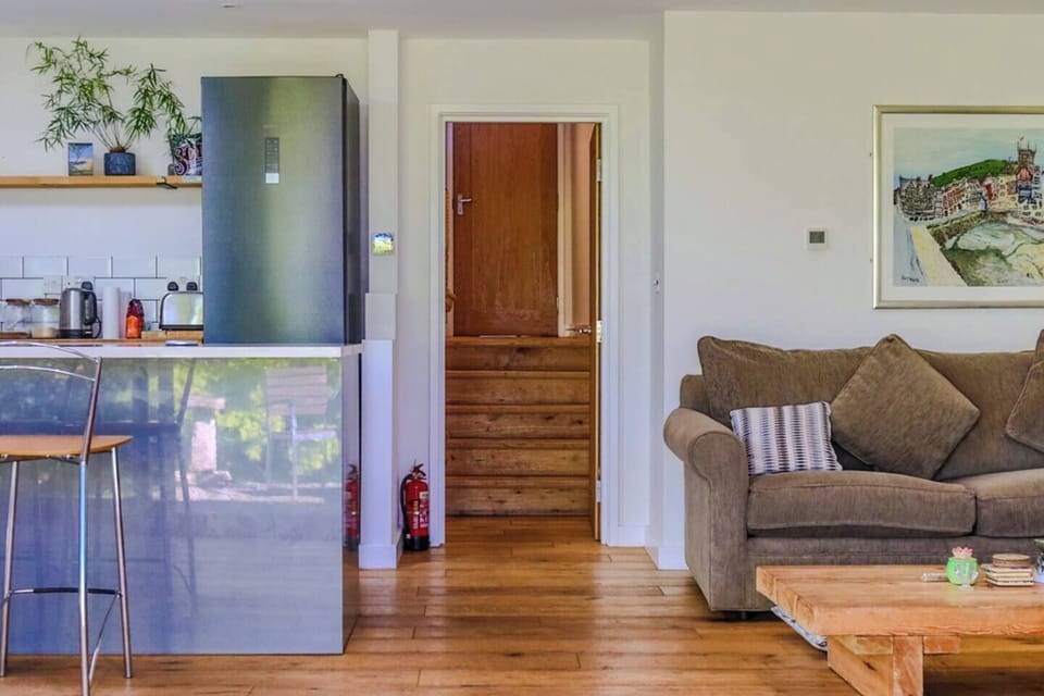 entrance hall down into living area