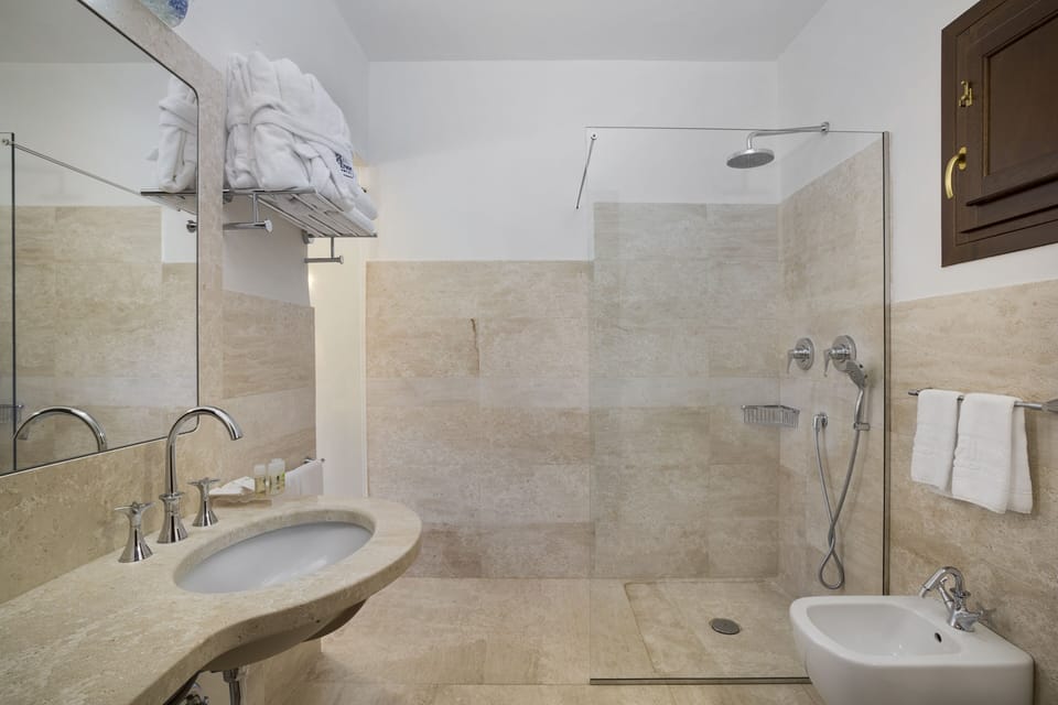 Shower, free toiletries, hair dryer, bidet