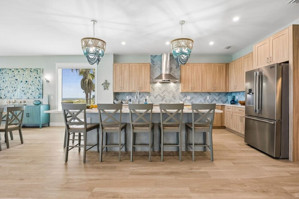 Spacious open kitchen with bar area
